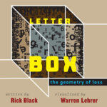 Cover image for "Letter Box - The Geometry of Loss" - a box with letters of the word grief tumbling into it.